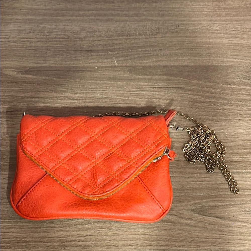 Orange Quilted Shoulder Bag with Chain Strap